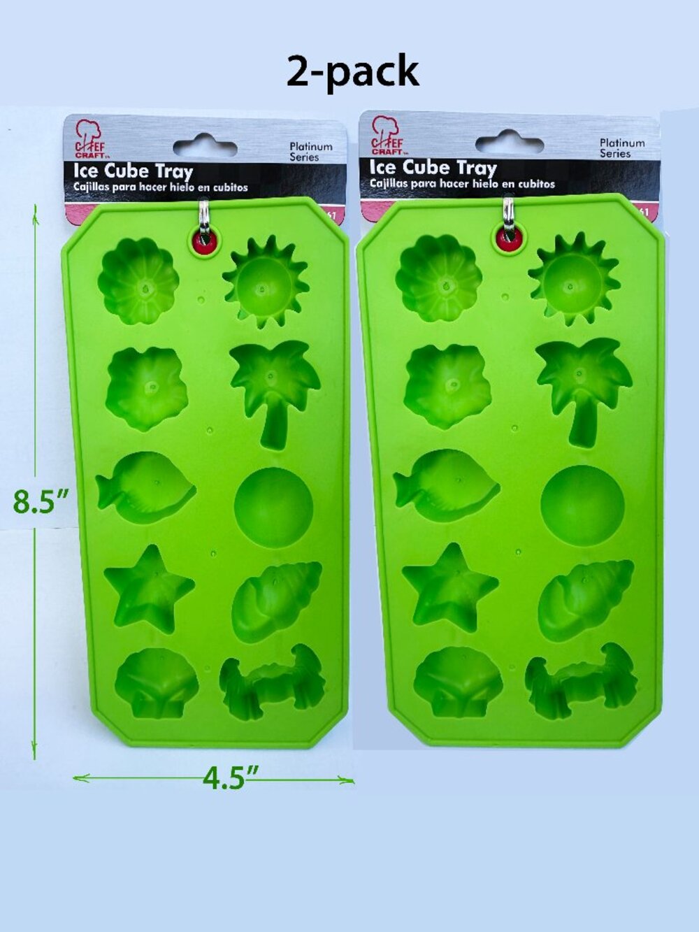 Chef Craft Flexible Thermoplastic 10-Cube Ice Tray -Fun Beach Shapes 2-pack NEW